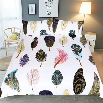 

3D Colorful Feather Duvet Cover Modern Style Bedclothes 3pcs Fashion Printed Bedding Set adult textile twin full Queen King size