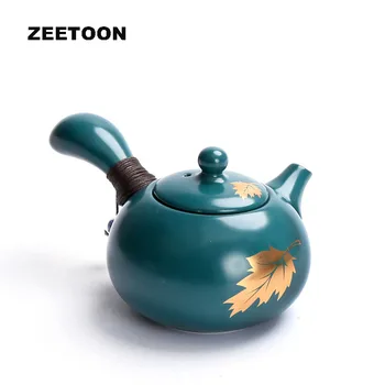 

Zen Japanese Style Blue Glaze Maple Leaf 230ml Side Handle Teapot Porcelain Kung Fu Tea Set Tea Pot Ceramics Creative Home Decor