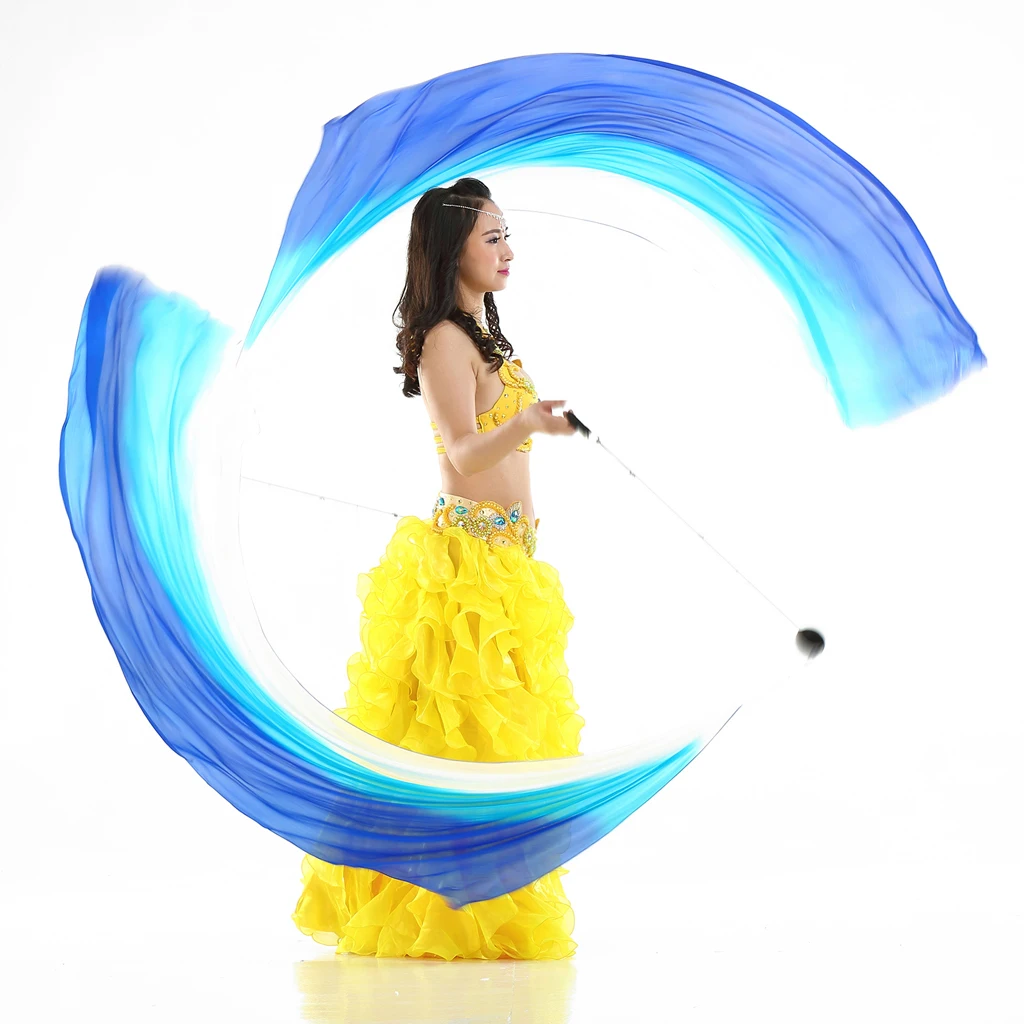 2 Pieces Belly Dance Silk Veil Poi Throw Balls Dancing Accessories 78.7 x 27.5in