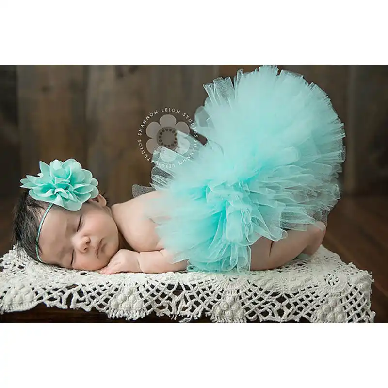 Infant Baby Girls Tulle Ruffle Bowknot Bloomer Headband Set Photography Prop