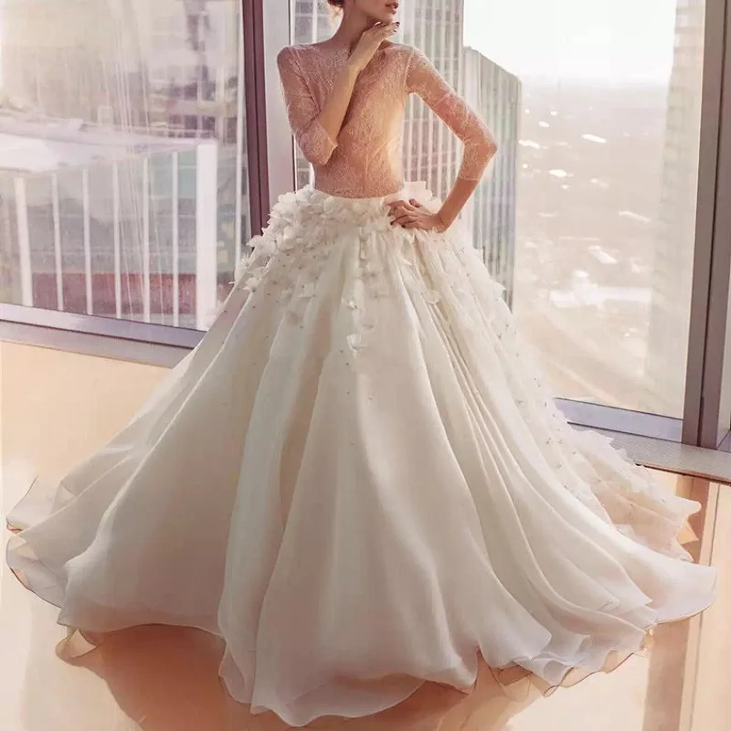 2016 Sexy Ball Gown Wedding Dress 3D Floras Beaded