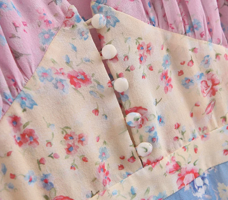 Boho loveshack summer dresses v neck ruffles slim silk-like holiday ins bloggers patchwork special interest mini dress pleated