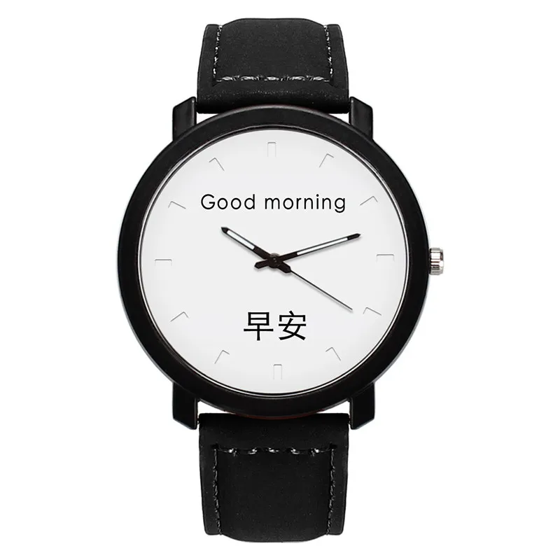 

New Arrival Chinese Good Morning Printing Dial Watches Women Luxury Dress Watches Clock Fashion Casual Leather Quartz Watch #W