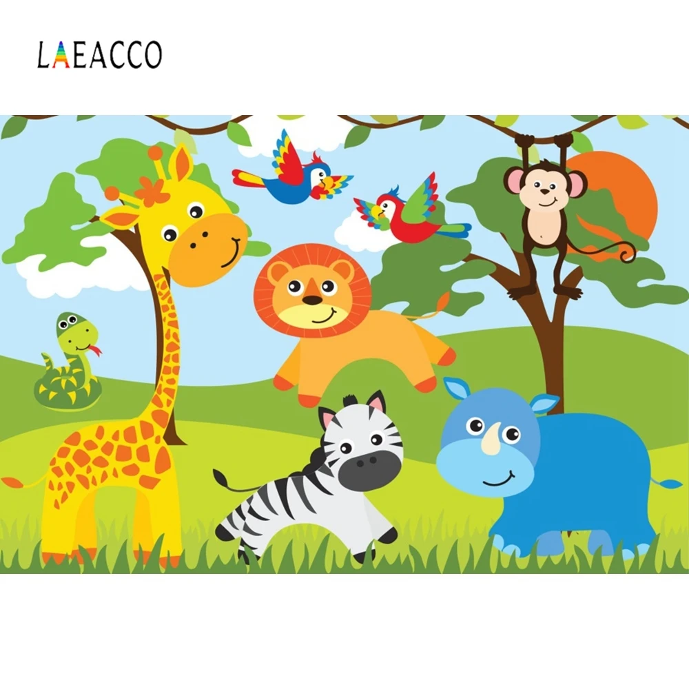Laeacco день рождения фоны джунгли сафари детские вечерние мультфильм лес животное ребенок портретный плакат фото фон фотостудия