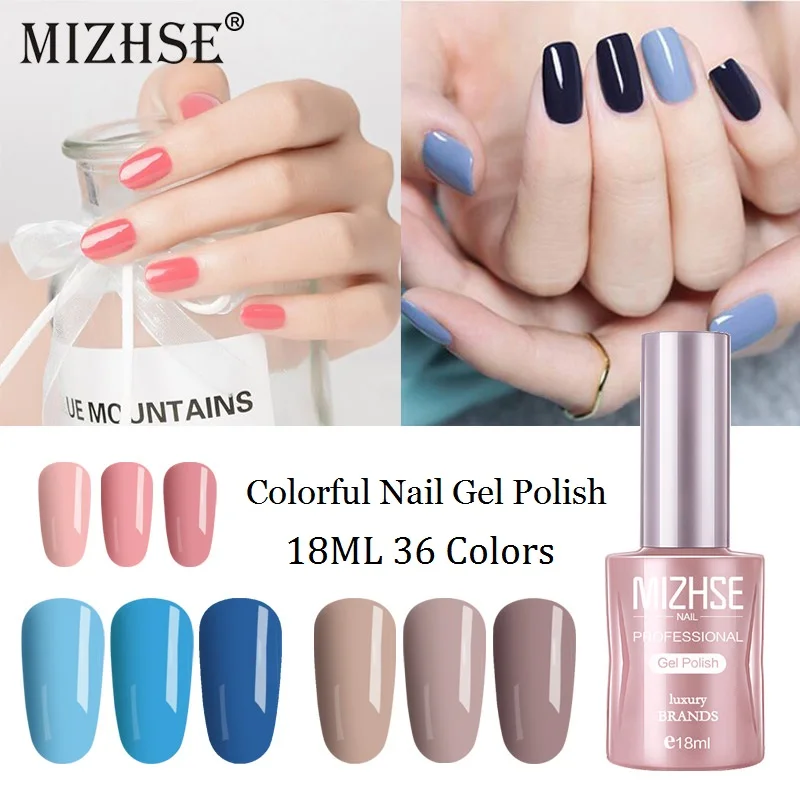 MIZHSE 18 мл Гель-лак для ногтей Esmalte Перманентный 36 чистых цветов Гель-лак для ногтей отмачиваемый УФ-Гель-лак для маникюра Дизайн ногтей салон