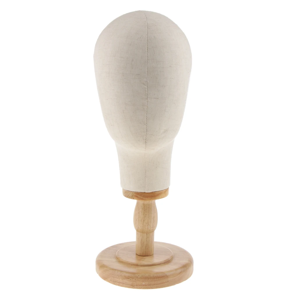 2x 21inch Hats Caps Display Canvas Cork Block Mannequin Head Model + Detachable Wood Stand