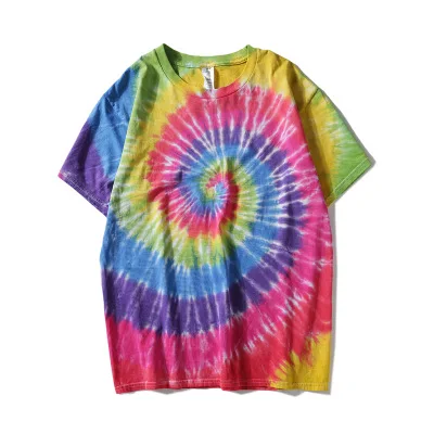 Plegie Tie Dye футболка унисекс летняя хип-хоп Мужская футболка с круглым вырезом и необычным рисунком хлопок свободные футболки - Цвет: tie dye t shirt