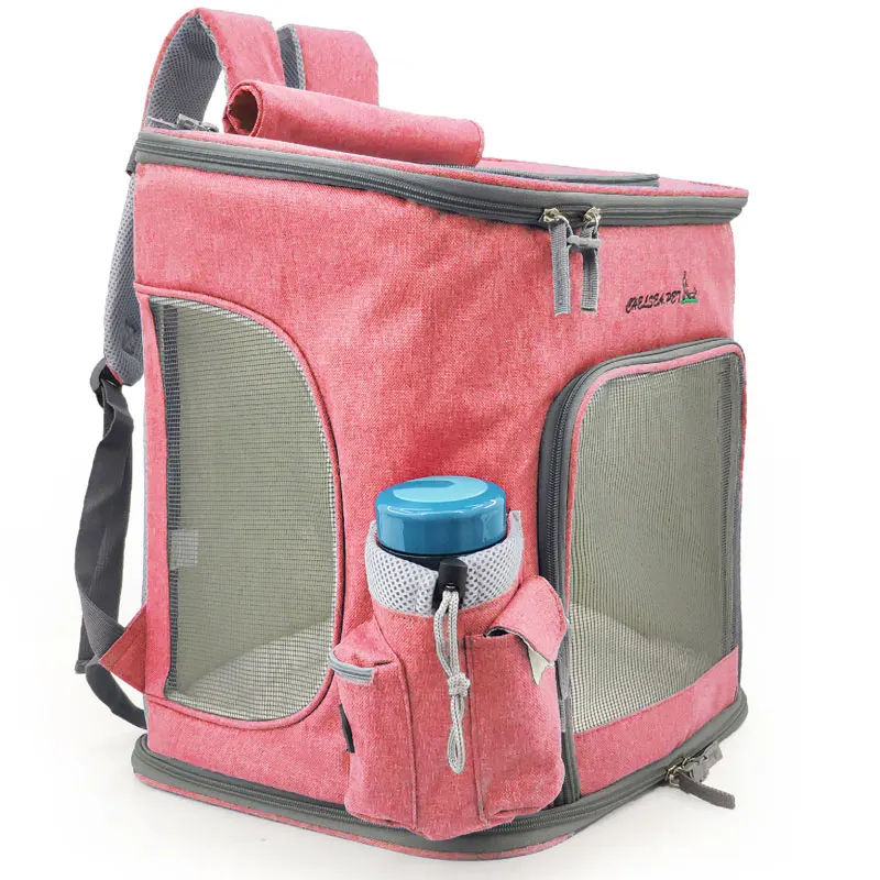 Дорожный рюкзак размера плюс для домашних животных, однотонная ткань Оксфорд, розово-красная переносная переноска для кошек, сумка для путешествий, увеличенная, дышащая, складная