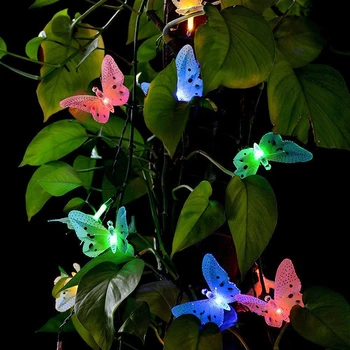 

20 Leds 6M Butterfly Solar String Lights Multi Colors Solar Power Led Lamp Outdoor Decor Lighting For Garden Party Christmas Y30