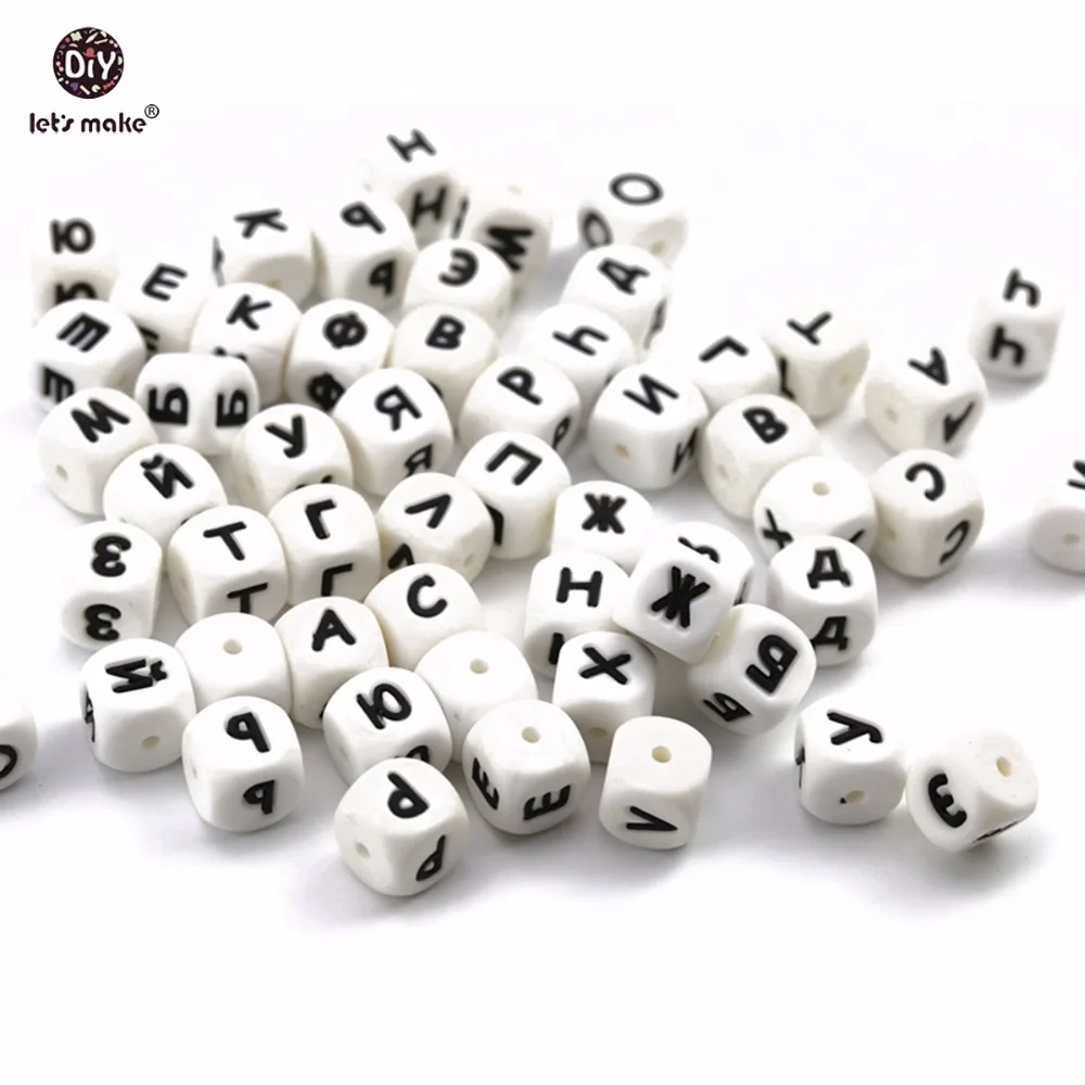 

Let's Make Silicone Russian Alphabet Letter Cube 56pc 12mm 28 Letters BPA Free Silicone Chewing Beads For Teething Baby Teether
