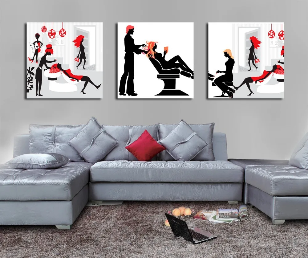 Black and Red Hair Salon Picture Painting on Canvas Print ...