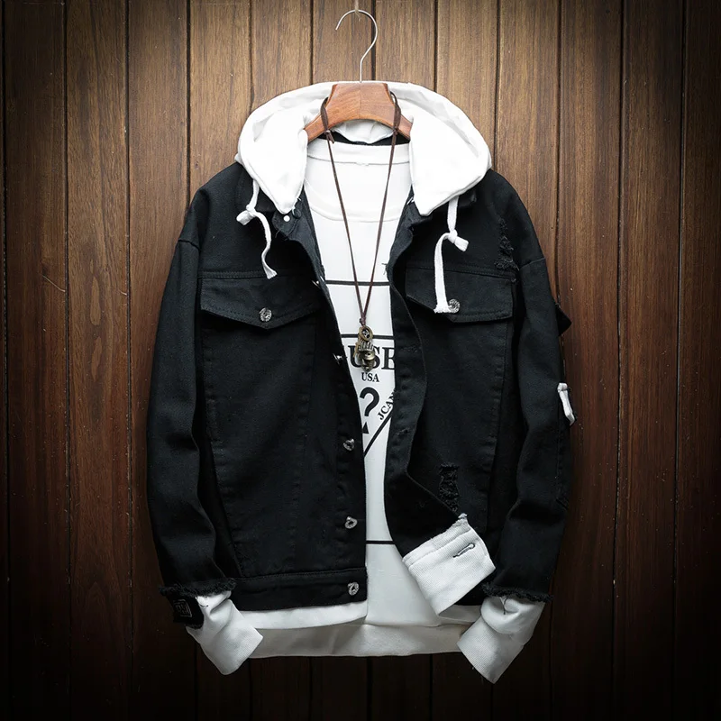 Newest Autumn Slim Hooded Denim Jacket Men Fashion Fake Two Pieces of Streetwear Bomber Short Jacket and Coat Man Cowboy Clothes Newest Autumn Slim Hooded Denim Jacket Men Fashion Fake Two Pieces of Streetwear Bomber Short Jacket and Coat Man Cowboy Clothes