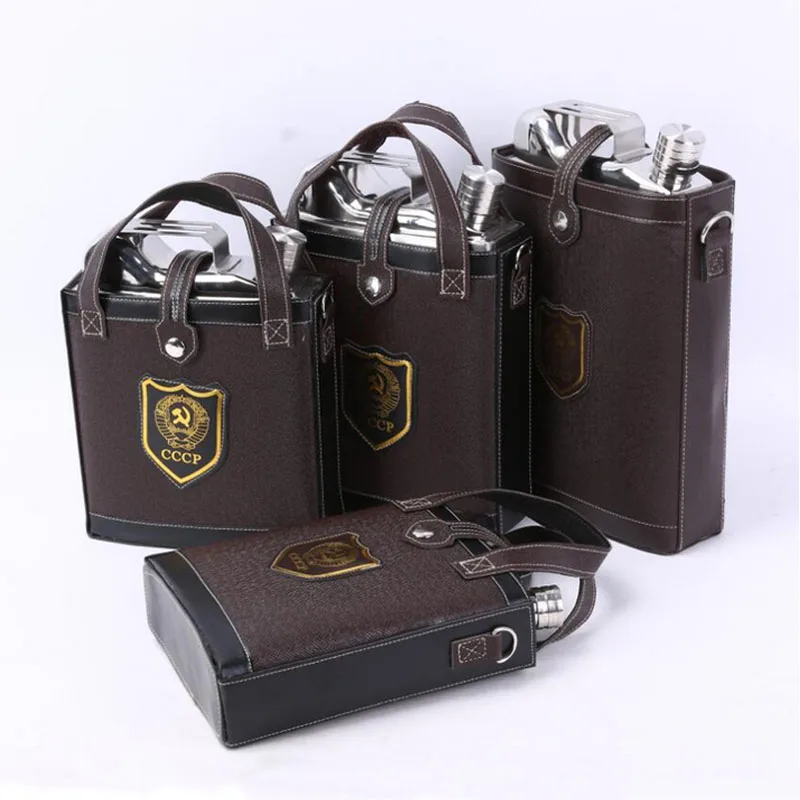 Stainless Steel 108oz Hip Flasks Classic CCCP Design Pattern Leather Bag drink metal flasks alcohol whiskey