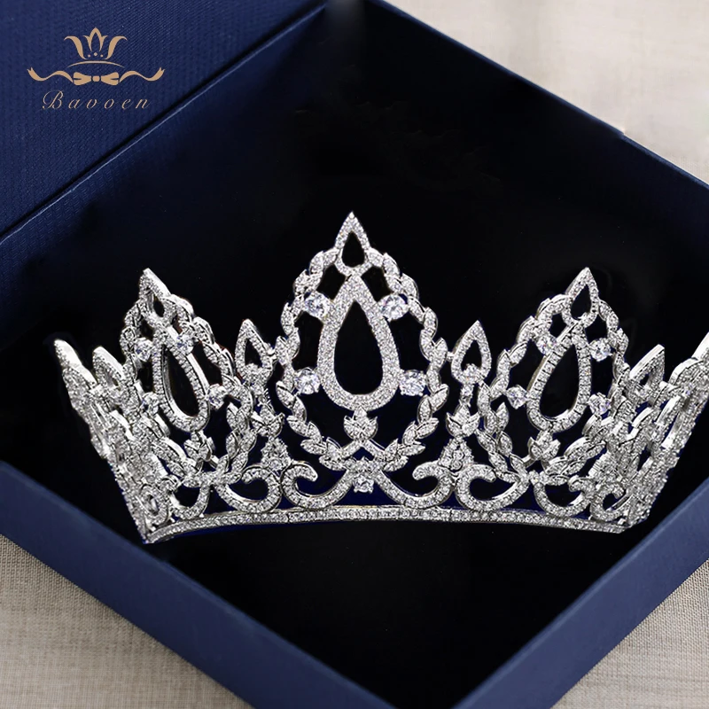 

Top Quality Oversize Royal Queen Prom Hairbands Silver Brides Tiaras Crowns Full Zircon Crystal Wedding Hair Accessories