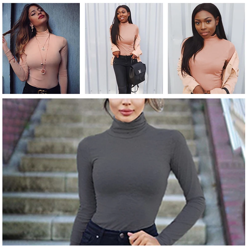 Women Bodysuits Black Turtleneck Sexy Jumpsuits Long Sleeve Body Suit Bodycon Sheath Playsuit Bodysuit Elastic Party Heyoungirl