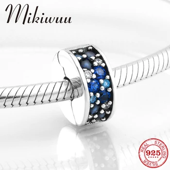 

925 Sterling Silver Gradient blue crystal CZ round Shape clip Lock beads Jewelry making Fit Original Pandora charms Bracelet