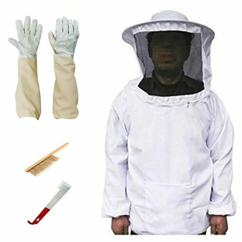 4 шт./компл. оборудование для пчеловодов инструмент дышащий костюм куртка вуаль перчатки с длинным рукавом пчела щетка для улья J Hook Hive Dropshiping
