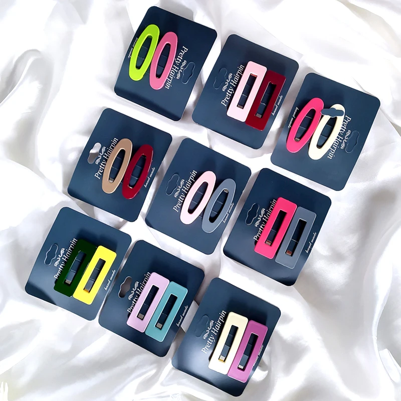 

2Pcs/lot Mixed Color Geometric Hair Clips Oval Rectangular Barrettes Smooth BB Clip For Women Girls Fashion Hair Accessories
