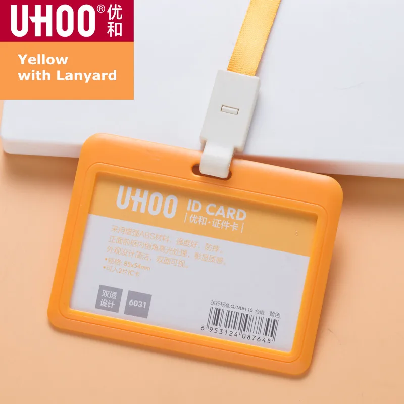 UHOO 6031 6032 двойной прозрачный Высококачественный ABS держатель для карт для удостоверения личности, держатель Бейджа для банковских карт с шейным ремнём - Цвет: 6031D6734L