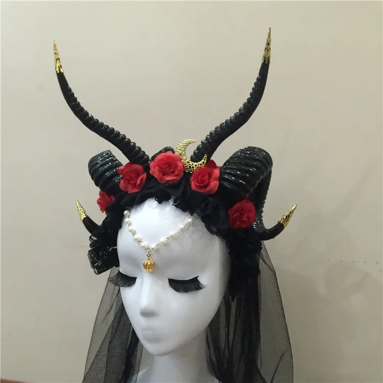

Gothicpunk Ram Horns Headband with Moon Sheep Horn Headband Steampunk Hair Accessory Goat Horns Headband Horns Headdress