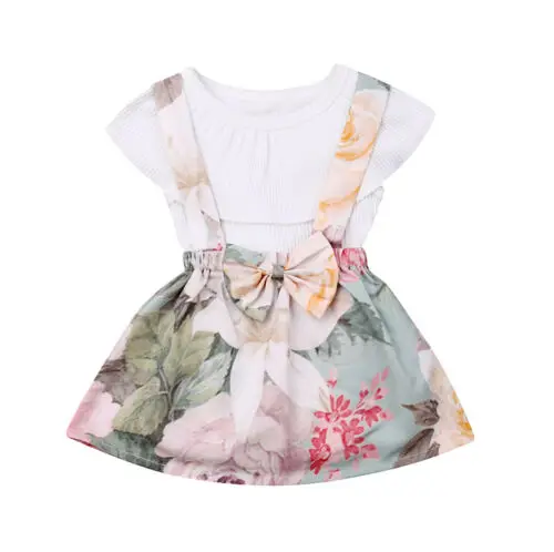 

Pudcoco Toddler Kids Baby Girl Infant Clothes Solid Sleeveless Romper Tops Floral Bowknot Short Skirt Outfits Set