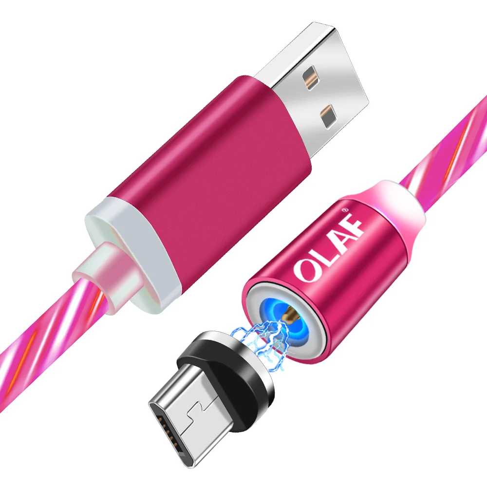 OLAF LED Magnetic USB Cable for iPhone Xs Max 8 7, USB Type C Cable, Micro USB Cable for Xiaomi Samsung Huawei USB C Charging Red Android Cable for Huawei Xiaomi Samsung 