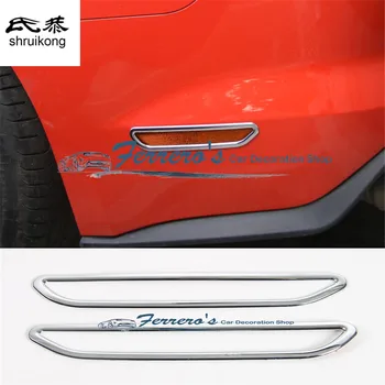 

Free shipping 2pcs/lot ABS chrome car sticker Rear Bumper Side Warning Light Decoration cover Sequins for 2015 2016 ford mustang