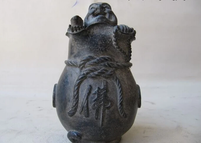 

fast shipping USPS to USA S3028 Chinese Superb Pure Bronze Copper Carved Boy Buddha kettle Statue