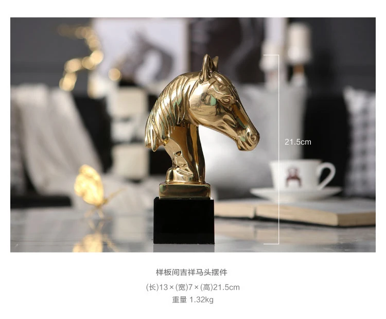 Luxurious Creative Metal Copper Animal Horse Head Shape Statue Home Decor Crafts Room Decoration Objects Office Figurines