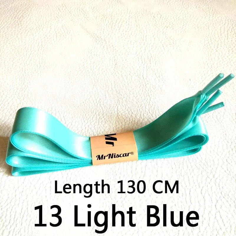 Light Blue 130cm 1 пара мягких гладких шелковых лент плоские шнурки модная обувь принцессы Выделенные атласные шнурки 2 см широкий свет синие шнурки веревка - Цвет: Light Blue 130cm