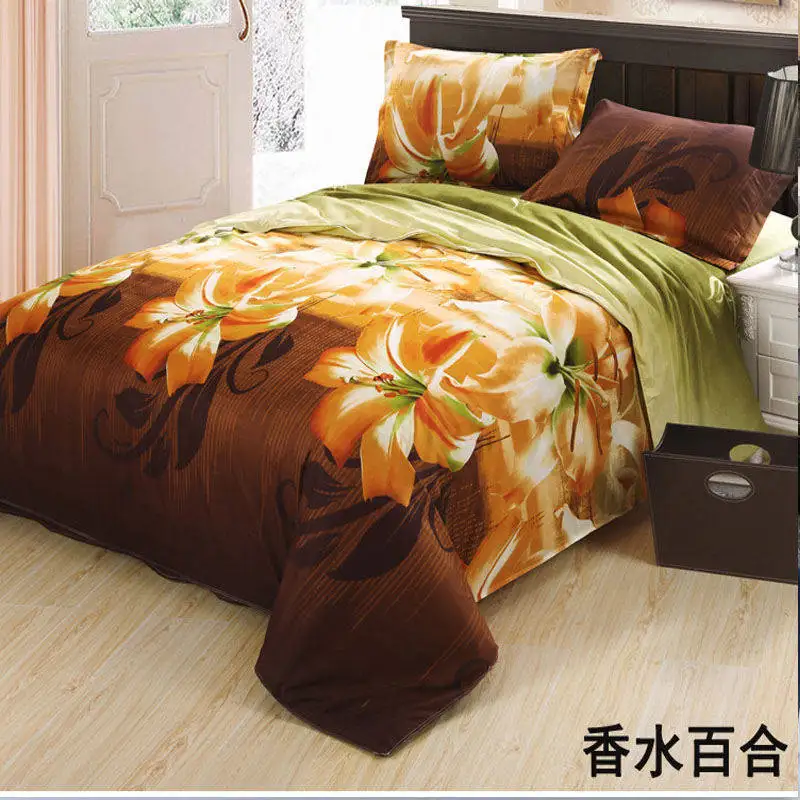 Цветочный 3d комплект постельного белья, 4 шт пододеяльник набор, постельное белье кровать в сумке, включает: простыня, пододеяльник наволочка - Цвет: AS