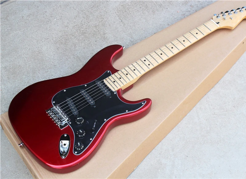 

Red Electric Guitar with Black Pickguard,SSS Black Pickups,Maple Neck,Chrome Hardwares,offering customized services