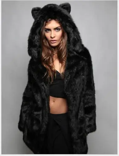 Haute leopard 2018 Manteau Striped black white Femmes Qualité Casual Lâche Veste Taille De Grey grey Capuche À Nouveau Fourrure Longues Renard Manches Faux Hiver Dames Mode Plus tTwxFdqw