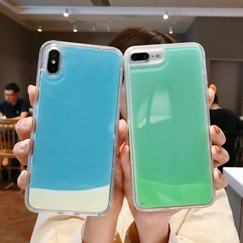 

Luminous Sand Liquid Quicksand Phone Case For iPhone 8 7 6 6S Plus X XS Max XR Glow In Dark Candy Color Dynamic Hard Back Cover