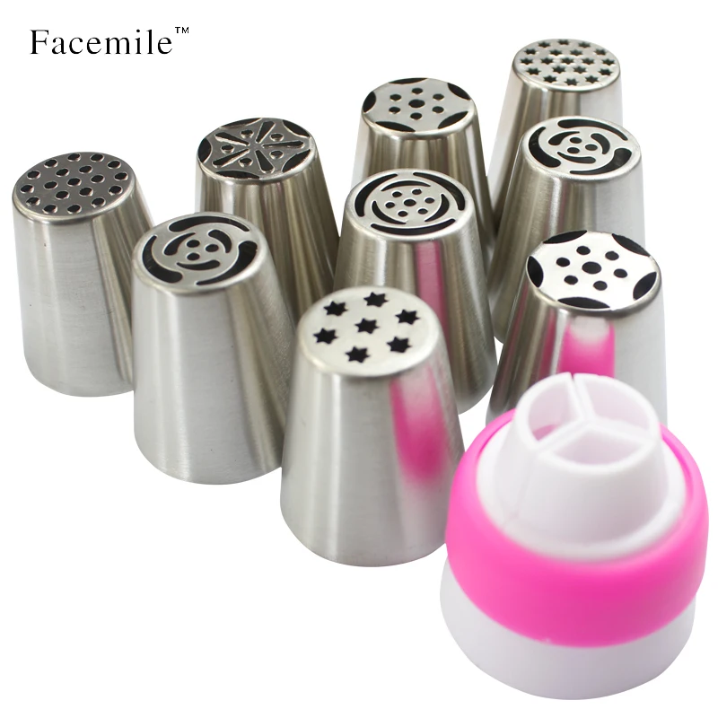 With 1 Coupler 9pcs Stainless Steel Icing Piping Nozzles Pastry Cake