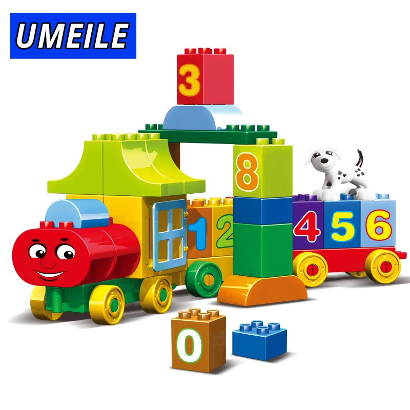 

UMEILE 50PCS City Train Building Block Friends Number Figure Diy Brick Set Educational Baby Toys Compatible With Duplo