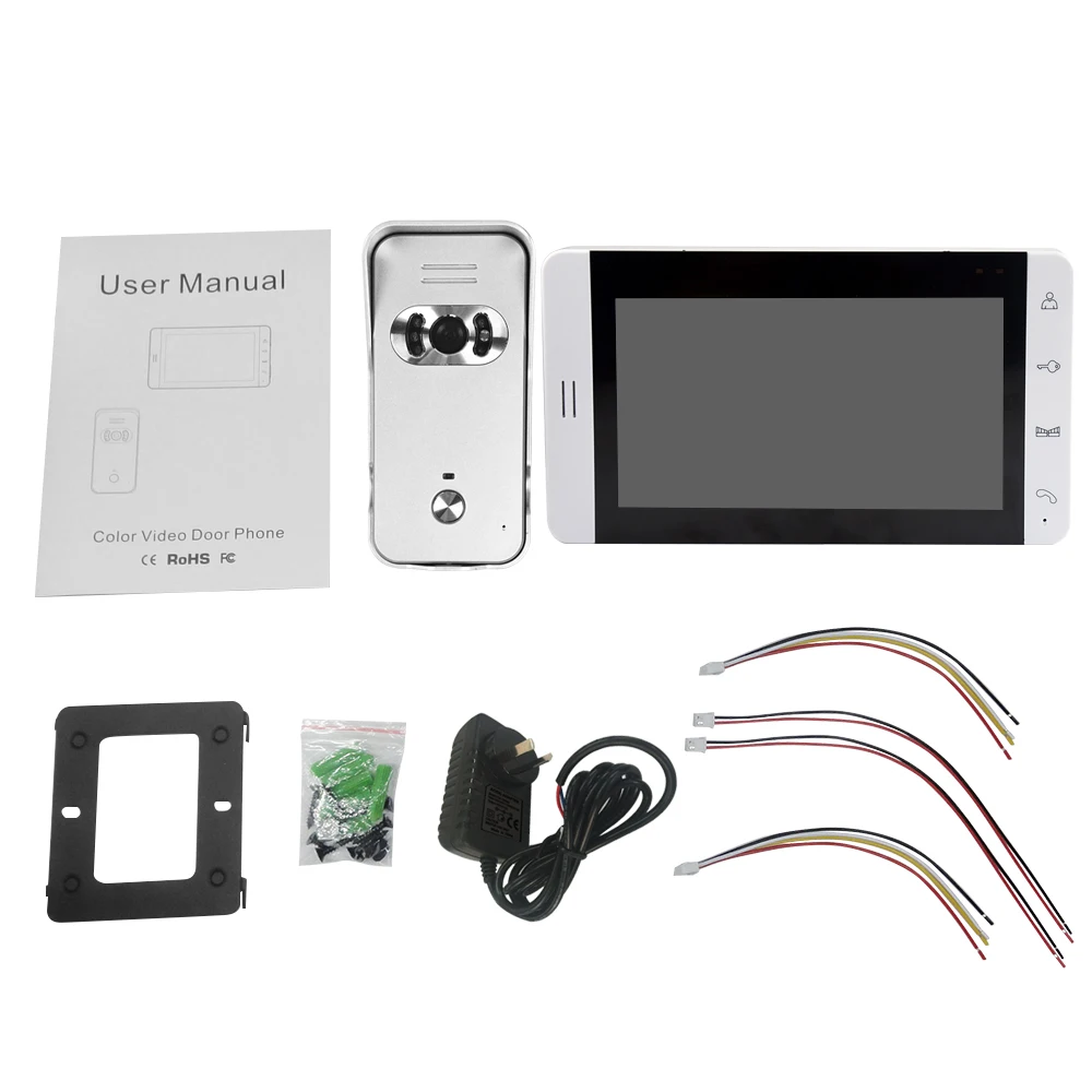 7-inch LCD Door Viewer Door Bell Touch Button Video Intercom Monitor Kit IR Night Vision Camera Door Bell for Apartment Home - Цвет: AU Plug