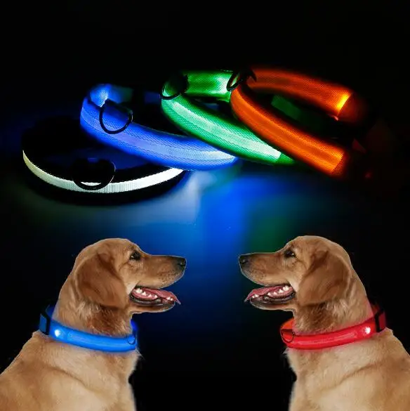 1 шт., нейлоновый светодиодный светильник-ошейник для собак, светящиеся ошейники для собак, светящиеся ночные ошейники для домашних животных, маленькие, средние, большие товары для домашних животных ZXH