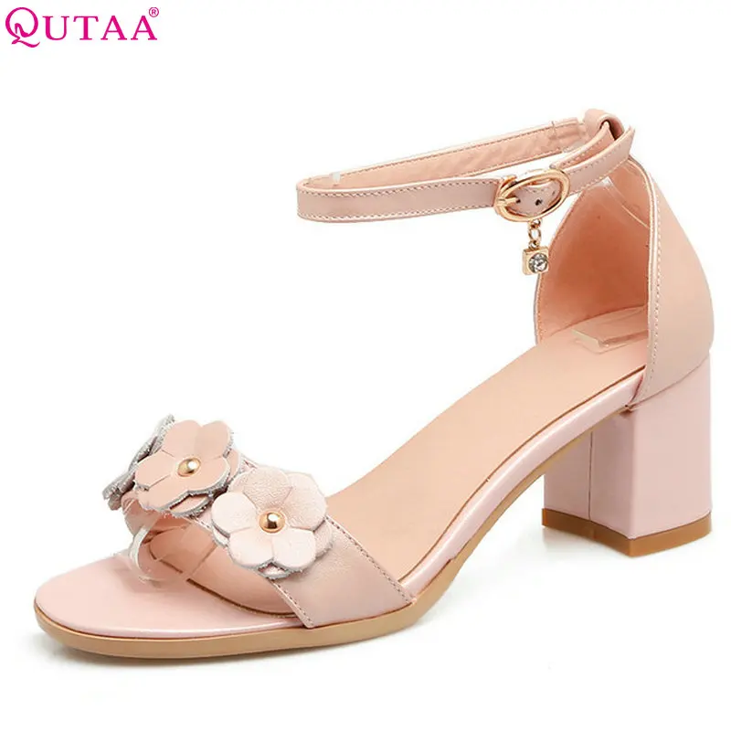 

QUTAA 2018 Women Sandals Pu Leather Fashion Women Shoes Platform Buckle Flower All Match Pink Women Sandals Size 34-42