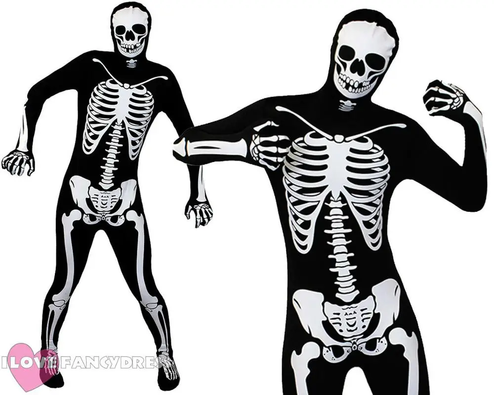 

ADULT SKELETON SKINSUIT BONE PRINT 3D PRINTING BODYSUIT JUMPSUIT SKELETON HALLOWEEN FANCY DRESS COSTUME MEN WOMEN ALL IN ONE