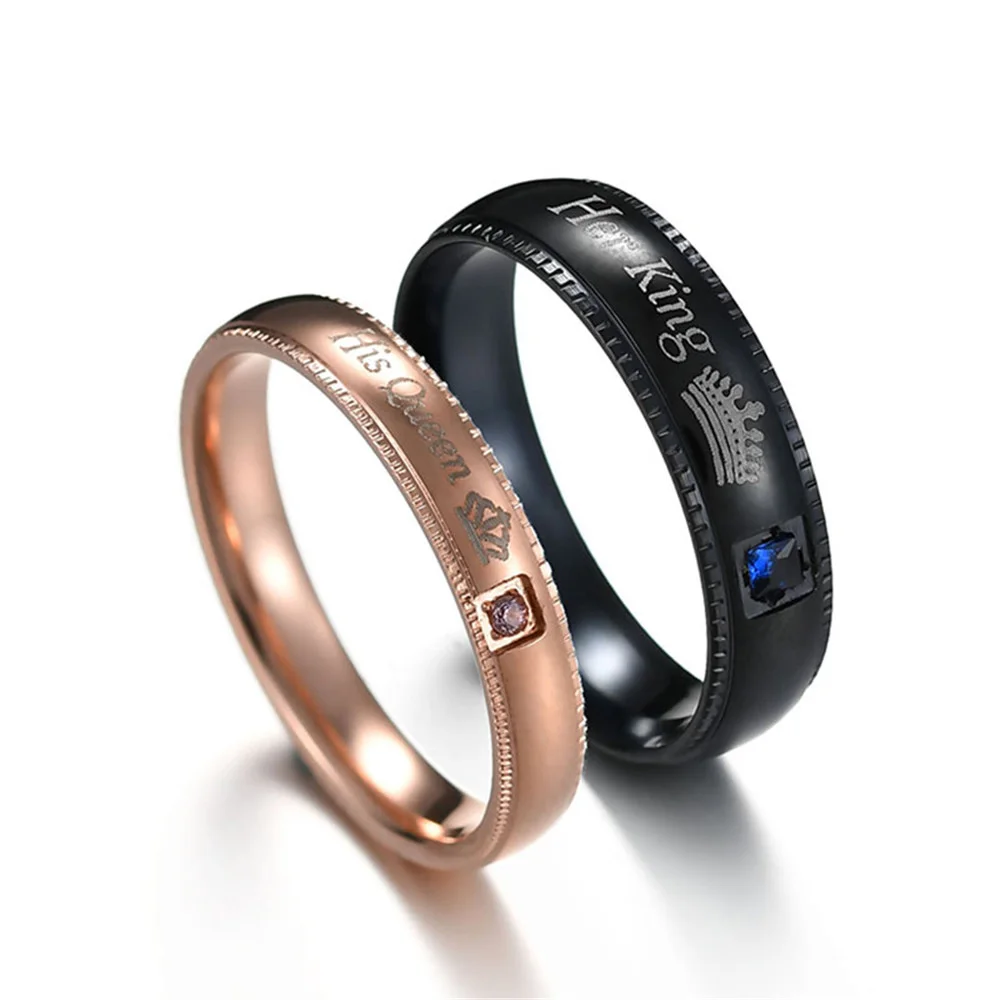 Best Maxmoon 2018 New Fashion DIY Couple Jewelry Her King and His Queen Stainless Steel Wedding Rings for Women Men