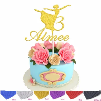

Personalised Custom Name Age Ballerina Cake Topper in Glitter Silver Gold Dancing Girl Birthday Decorations Cake Topper