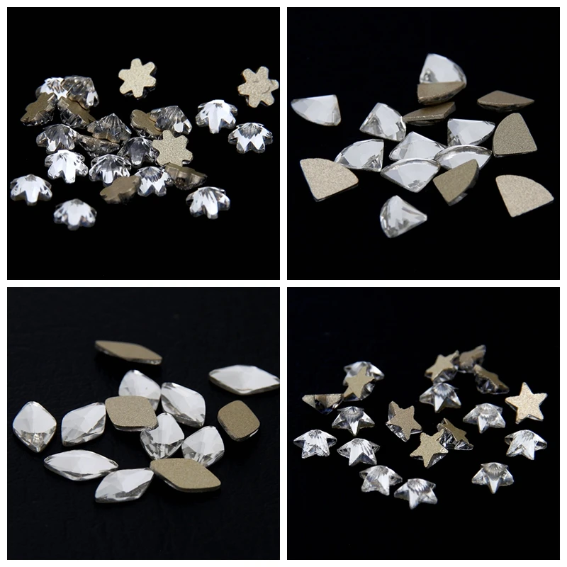 

50pcs Crystal Clear Color Strass Rhinestones Many Shapes Gold Flatback Glue On Glass Stones For Nails Art Decoration DIY Garment