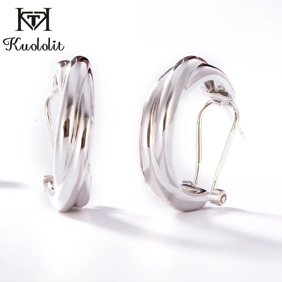

Kuololit Hoop Earrings For Women Solid 925 Sterling Silver Engagement Spiral Round Earrings Fine Jewelry High Quality Fashion