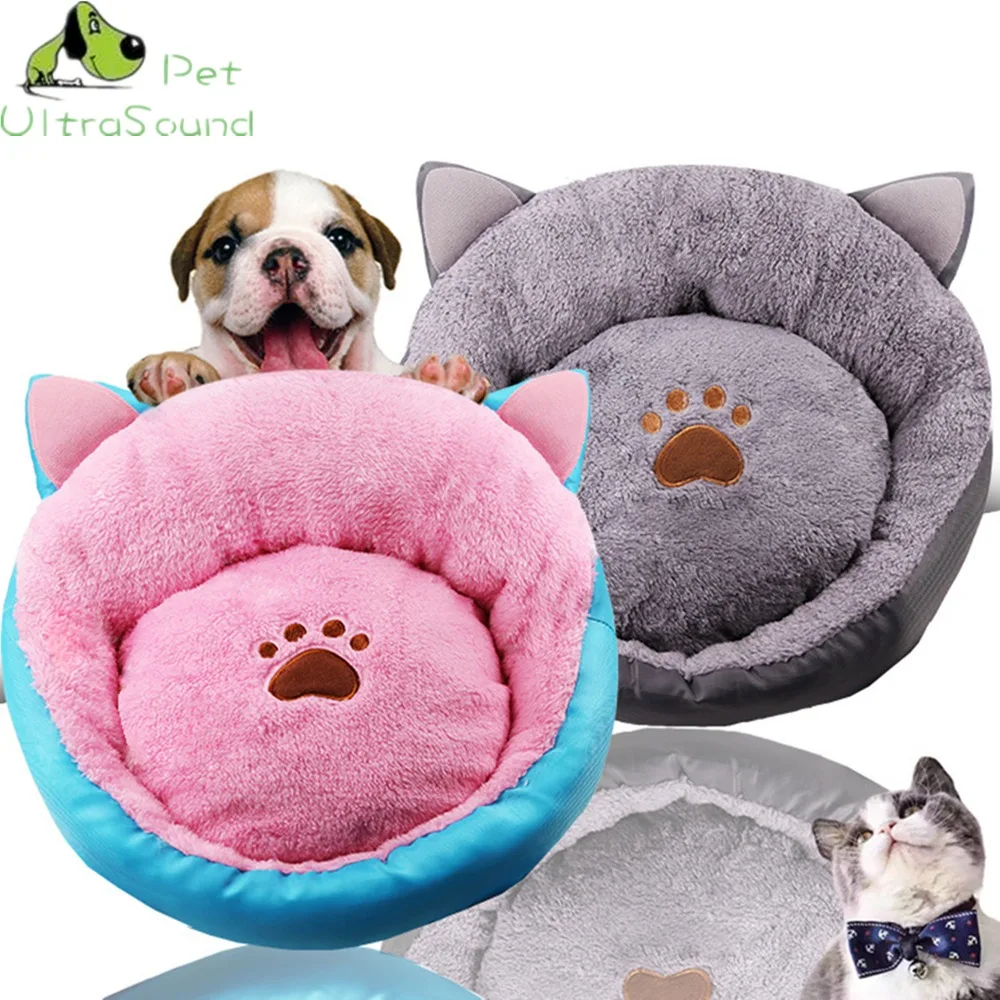 cheap ULTRASOUND PET Pet Sofa Dog Beds Winter Warm Cat Bed Soft Fleece Puppy Cushion Washable Cartoon Round Pet Beds For Small Dogs