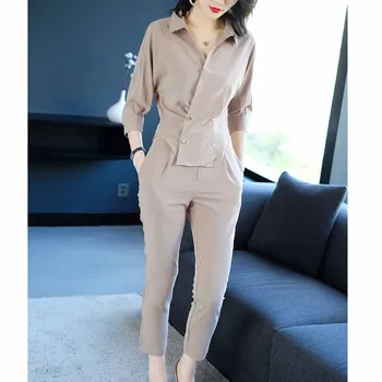 

2019 Spring and Summer Women's Ladies, Small Fragrance, Goddess Fan Yangqi Casual Professional Suit Shirt Pants Two-piece Suit