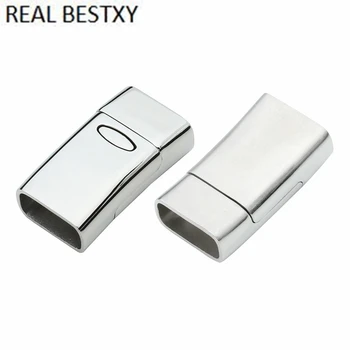 

20pcs/lot hole size 13.5*6m Custom logo Stainless Steel Flat Square Magnetic Clasps Jewelry Findings Leather Bracelet Diy Buckle