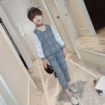 

2018 girls clothings set long sleeve blouse +pants 2 pieces teenage girl set kids spring summer