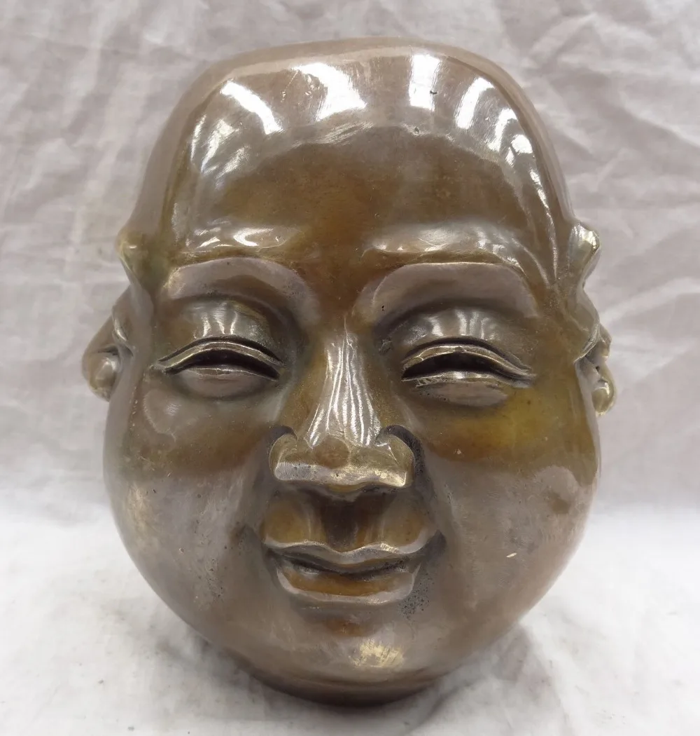 

8" China Bronze 4 Face Emotions Feelings Happy Laugh Maitreya Buddha Head Statue