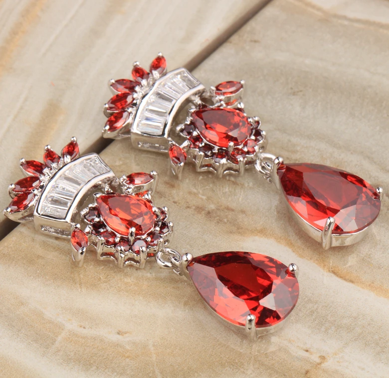 Серьги подвески S5074 с красным гранатом в форме короны|dangle drop earings|dangle earringsdrop dangle